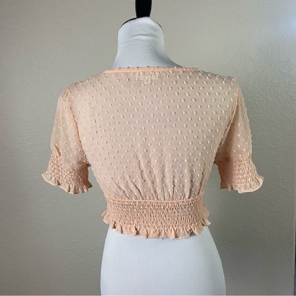 superdown Peach Swiss Dot Smocked Crop Top - Picture 2 of 5
